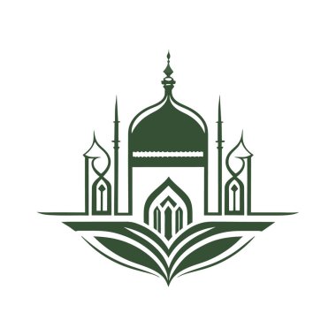 Arka planda bir cami çizimi, İslami logo tasarım vektörü, cami pin vektörü, Müslüman logosu, simge 