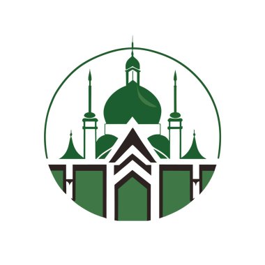 Arka planda bir cami çizimi, İslami logo tasarım vektörü, cami pin vektörü, Müslüman logosu, simge 