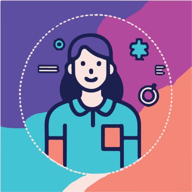 İzole erkek ve kadın çizgi film tasarımı, düz ikon baş avatarı, pozitifyüz iş kadını üst vücut ikonu vektör çizimi, izole kişi ilüzyonu, Modern Satır Simgesi, Şirin Genç Karakter