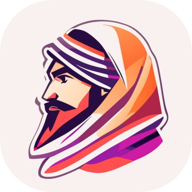 İkon Arap şeyhi, Şeyh siluet doğrusal ikon, Tapılası Şeyh, Oturan Şeyh çizgi filminin tuhaf zevki, beyaz arka planda şeyh ikonu. Çöl kavramından basit bir örnek..