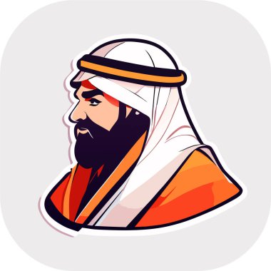 İkon Arap şeyhi, Şeyh siluet doğrusal ikon, Tapılası Şeyh, Oturan Şeyh çizgi filminin tuhaf zevki, beyaz arka planda şeyh ikonu. Çöl kavramından basit bir örnek..