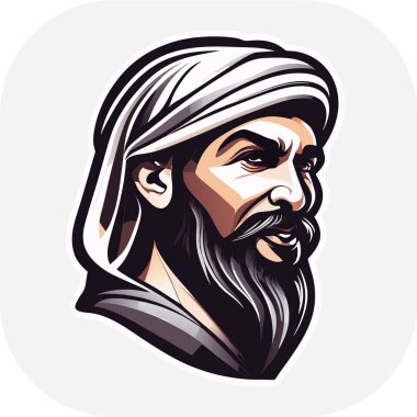 İkon Arap şeyhi, Şeyh siluet doğrusal ikon, Tapılası Şeyh, Oturan Şeyh çizgi filminin tuhaf zevki, beyaz arka planda şeyh ikonu. Çöl kavramından basit bir örnek..