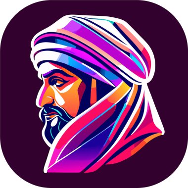 İkon Arap şeyhi, Şeyh siluet doğrusal ikon, Tapılası Şeyh, Oturan Şeyh çizgi filminin tuhaf zevki, beyaz arka planda şeyh ikonu. Çöl kavramından basit bir örnek..