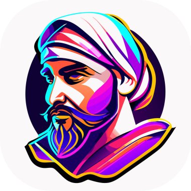 İkon Arap şeyhi, Şeyh siluet doğrusal ikon, Tapılası Şeyh, Oturan Şeyh çizgi filminin tuhaf zevki, beyaz arka planda şeyh ikonu. Çöl kavramından basit bir örnek..