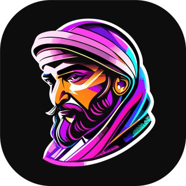 İkon Arap şeyhi, Şeyh siluet doğrusal ikon, Tapılası Şeyh, Oturan Şeyh çizgi filminin tuhaf zevki, beyaz arka planda şeyh ikonu. Çöl kavramından basit bir örnek..