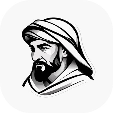 İkon Arap şeyhi, Şeyh siluet doğrusal ikon, Tapılası Şeyh, Oturan Şeyh çizgi filminin tuhaf zevki, beyaz arka planda şeyh ikonu. Çöl kavramından basit bir örnek..