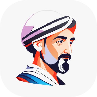 İkon Arap şeyhi, Şeyh siluet doğrusal ikon, Tapılası Şeyh, Oturan Şeyh çizgi filminin tuhaf zevki, beyaz arka planda şeyh ikonu. Çöl kavramından basit bir örnek..