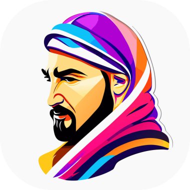 İkon Arap şeyhi, Şeyh siluet doğrusal ikon, Tapılası Şeyh, Oturan Şeyh çizgi filminin tuhaf zevki, beyaz arka planda şeyh ikonu. Çöl kavramından basit bir örnek..