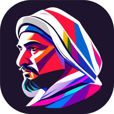 İkon Arap şeyhi, Şeyh siluet doğrusal ikon, Tapılası Şeyh, Oturan Şeyh çizgi filminin tuhaf zevki, beyaz arka planda şeyh ikonu. Çöl kavramından basit bir örnek..