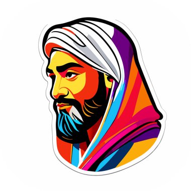 İkon Arap şeyhi, Şeyh siluet doğrusal ikon, Tapılası Şeyh, Oturan Şeyh çizgi filminin tuhaf zevki, beyaz arka planda şeyh ikonu. Çöl kavramından basit bir örnek..