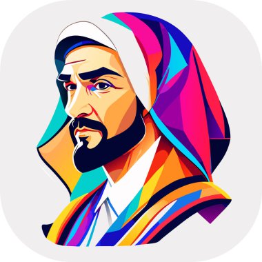 İkon Arap şeyhi, Şeyh siluet doğrusal ikon, Tapılası Şeyh, Oturan Şeyh çizgi filminin tuhaf zevki, beyaz arka planda şeyh ikonu. Çöl kavramından basit bir örnek..