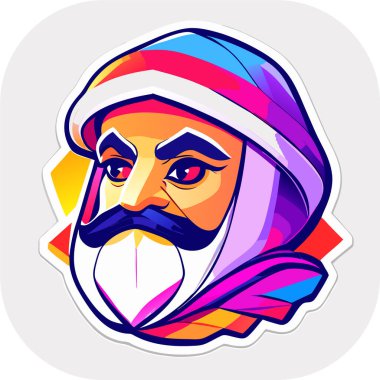 İkon Arap şeyhi, Şeyh siluet doğrusal ikon, Tapılası Şeyh, Oturan Şeyh çizgi filminin tuhaf zevki, beyaz arka planda şeyh ikonu. Çöl kavramından basit bir örnek..