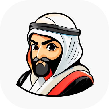 İkon Arap şeyhi, Şeyh siluet doğrusal ikon, Tapılası Şeyh, Oturan Şeyh çizgi filminin tuhaf zevki, beyaz arka planda şeyh ikonu. Çöl kavramından basit bir örnek..