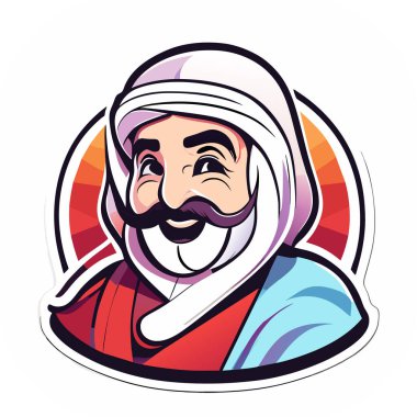 İkon Arap şeyhi, Şeyh siluet doğrusal ikon, Tapılası Şeyh, Oturan Şeyh çizgi filminin tuhaf zevki, beyaz arka planda şeyh ikonu. Çöl kavramından basit bir örnek..