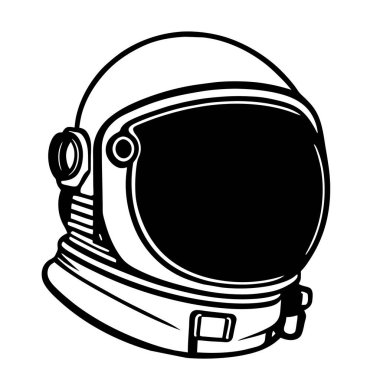 Astronot simgesi ve logo, şablon için siyah ve beyaz stili izole edilmiş. Tişört posteri, Vektör astronot silueti. Parlayan tüpler şeklinde bir neon ışığı. Siyah arkaplanda beyaz çizim. 