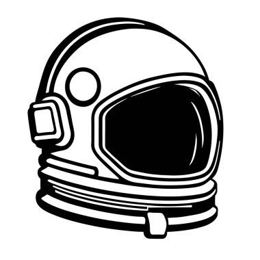 Astronot simgesi ve logo, şablon için siyah ve beyaz stili izole edilmiş. Tişört posteri, Vektör astronot silueti. Parlayan tüpler şeklinde bir neon ışığı. Siyah arkaplanda beyaz çizim. 