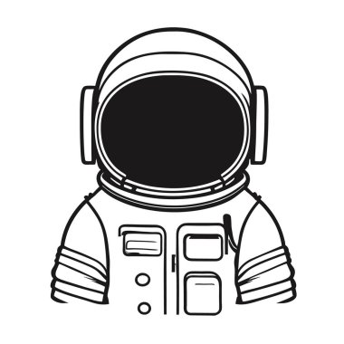 Astronot simgesi ve logo, şablon için siyah ve beyaz stili izole edilmiş. Tişört posteri, Vektör astronot silueti. Parlayan tüpler şeklinde bir neon ışığı. Siyah arkaplanda beyaz çizim. 