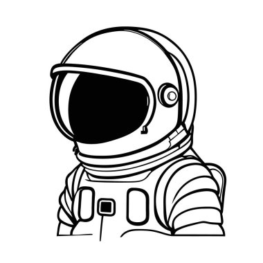 Astronot simgesi ve logo, şablon için siyah ve beyaz stili izole edilmiş. Tişört posteri, Vektör astronot silueti. Parlayan tüpler şeklinde bir neon ışığı. Siyah arkaplanda beyaz çizim. 