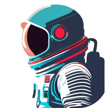 Astronot simgesi ve logo, şablon için siyah ve beyaz stili izole edilmiş. Tişört posteri, Vektör astronot silueti. Parlayan tüpler şeklinde bir neon ışığı. Siyah arkaplanda beyaz çizim. 