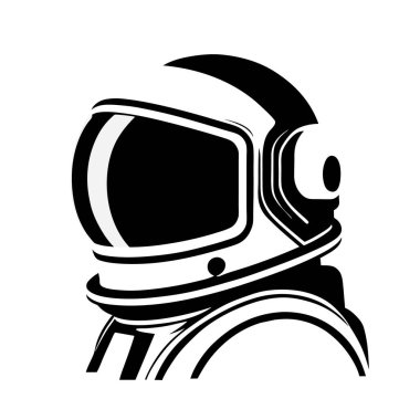 Astronot simgesi ve logo, şablon için siyah ve beyaz stili izole edilmiş. Tişört posteri, Vektör astronot silueti. Parlayan tüpler şeklinde bir neon ışığı. Siyah arkaplanda beyaz çizim. 