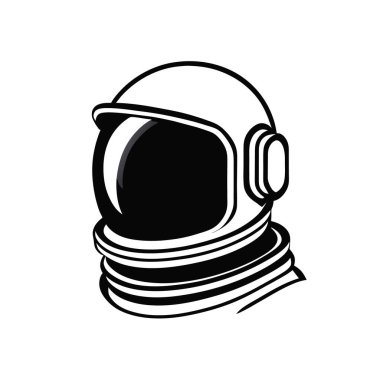 Astronot simgesi ve logo, şablon için siyah ve beyaz stili izole edilmiş. Tişört posteri, Vektör astronot silueti. Parlayan tüpler şeklinde bir neon ışığı. Siyah arkaplanda beyaz çizim. 