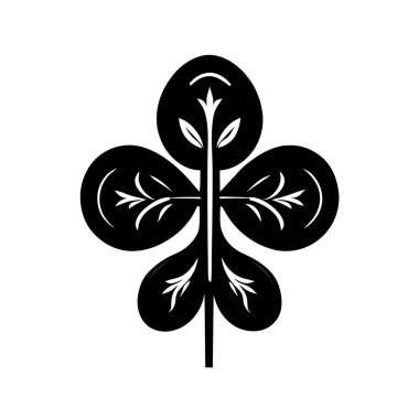 Basit siyah dört yapraklı yonca, siyah vektör dört yapraklı yaprak, logo ve simge, tişört posteri, Geometrik dört yapraklı yonca, ikon vektör çizimi. imza ve sembol. 