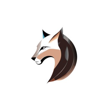 Aslan başı logosu, Aslan yüzlü vektör illüstrasyonu, izole bir arka planda, basit, minimal siyah logo. Doğrusal çizgiler. Yarı aslan yarı kadın. beyaz arkaplan