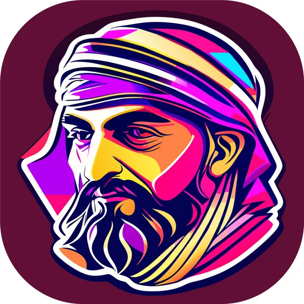 İkon Arap şeyhi, Şeyh siluet doğrusal ikon, Tapılası Şeyh, Oturan Şeyh çizgi filminin tuhaf zevki, beyaz arka planda şeyh ikonu. Çöl kavramından basit bir örnek..