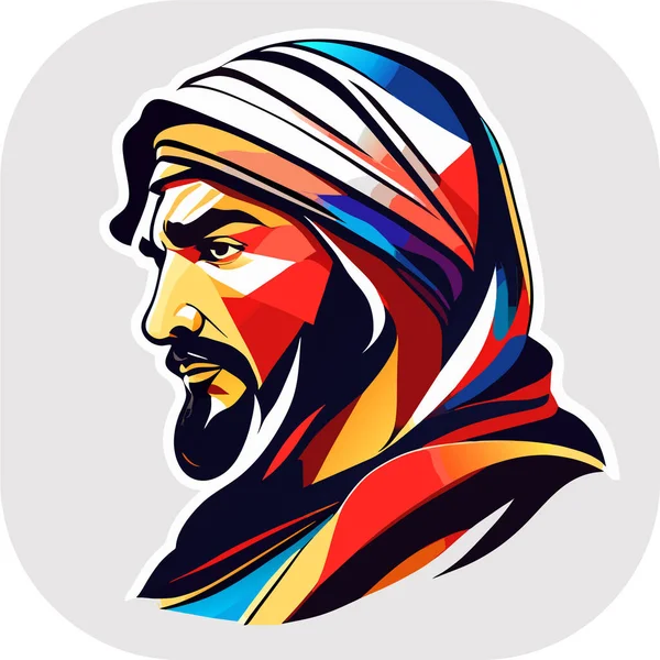 İkon Arap şeyhi, Şeyh siluet doğrusal ikon, Tapılası Şeyh, Oturan Şeyh çizgi filminin tuhaf zevki, beyaz arka planda şeyh ikonu. Çöl kavramından basit bir örnek..