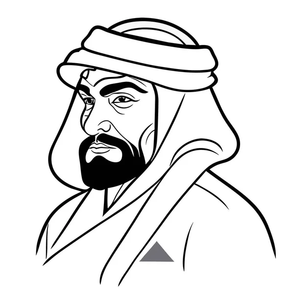 图标阿拉伯酋长 谢赫轮廓线形图标 可敬的谢赫 坐着卡通头像异想天开 谢赫白色背景图标 沙漠概念中的简单要素说明 — 图库矢量图片
