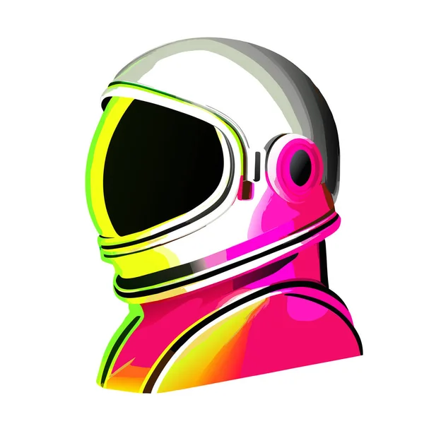 宇航员图标和标志隔离插图与黑白风格的模板 T恤海报 矢量宇航员轮廓 霓虹灯发光管风格 黑色背景上的白色绘图 — 图库矢量图片