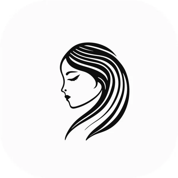stock vector women long hair style icon, logo women face on white background, simple minimal black logo. linear lines. beautiful open woman eyes. no shades. white background.
