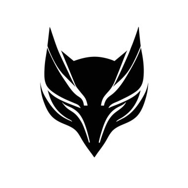 Aslan başı logosu, Aslan yüzlü vektör illüstrasyonu, izole bir arka planda, basit, minimal siyah logo. Doğrusal çizgiler. Yarı aslan yarı kadın. beyaz arkaplan