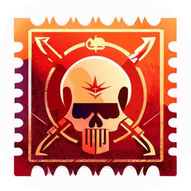 Posta pulu vektör kafatası ve çapraz kemikler banknot kabartma biçimi, poster, tişört, logo, simge, vektör kafatası ile retro posterler, 