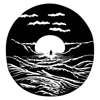 Gölgeleri kucaklamak: Kayıp Selflerimizi Geri Almak İçin Dönüşümlü Bir Gece Denizi Yolculuğu, Gölgeleri Yeniden Birleştirmek: Eski yelkenli gemi, gece fırtınalı bir denizin dalgalarına göğüs germek, simge, simge, poster, 