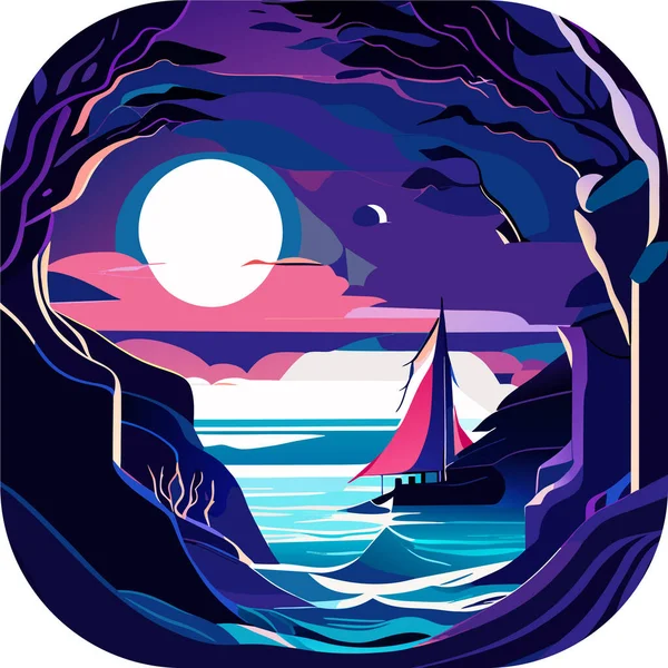 stock vector Embracing the Shadows: A Transformative Night Sea Journey to Reclaim Our Lost Selves, Reuniting Shadows: Old sail ship braving the waves of a wild stormy sea at night, icon, logo, poster 