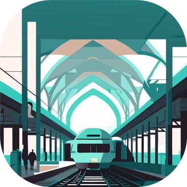 Tren istasyonu, Alessandro Gottardo, vektör sanatı, bir istasyon platformunda. Tren, tramvay, metro yolculuğu, poster, logo, logotype, Vector tren ikonu. 