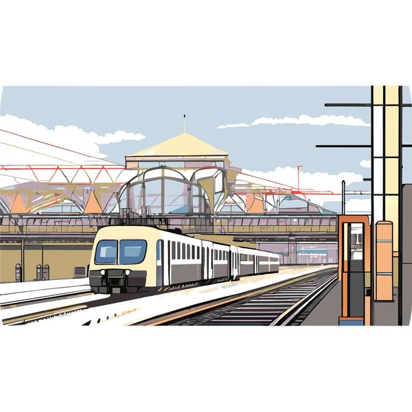 Estación Tren Alessandro Gottardo Vector Arte Una Plataforma Estación Ilustración — Archivo Imágenes Vectoriales