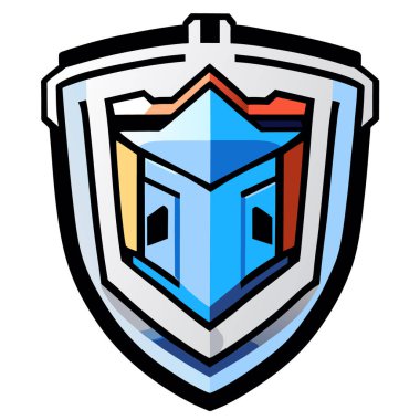 Savaş Çekici, Vektör, Beyaz Arkaplan, Kılıçlı ve kasklı Savaşçı Kafası. Vektör illüstrasyonu, şövalye miğferi bir kalkan şeklinde.