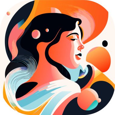 Soyut bir kadının modern vektör sanat tasarımı kolajıyla yüzleşen soyut bir kadının çizimleri.