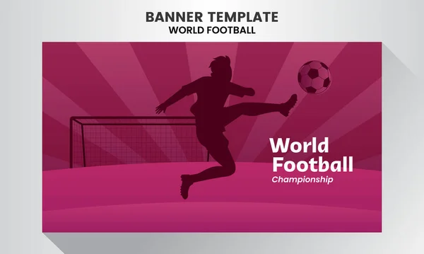 Spieler Fußball Silhouette Banner Hintergrund Fußball Weltmeisterschaft Lila Thema — Stockvektor