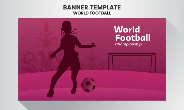 Mädchen Spieler Fußball Silhouette Banner Hintergrund Fußball Weltmeisterschaft Lila Thema — Stockvektor