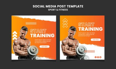 Spor Salonunu Desteklemek İçin Sosyal Medya Posta Şablonu Basit Sancak Çerçevesi