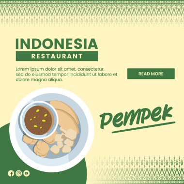 Sosyal medya şablonu için Pempek Endonezya Gıda 'nın Asya gıda çizimi tasarımı