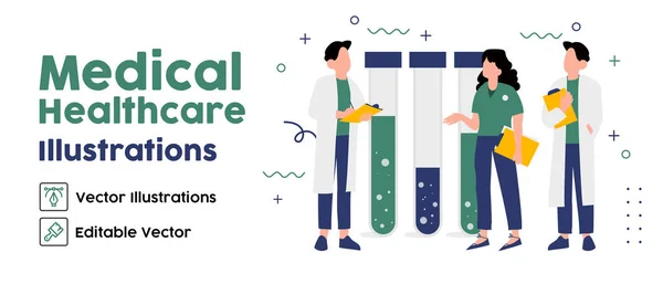 Doctor Pharmacist in laboratory Standing near Medicine Bottles. Medical Staff analys Medicaments. Flat Isometric Vector Illustration.