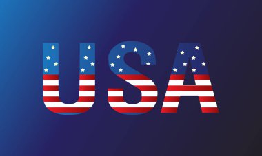american USA flag style TEXT, stars and stripes, united states of america on blue background