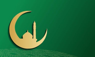 gold silhouette of Mosque on abstract green background, concept for Muslim community holy month Ramadan Kareem