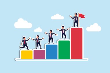 Teamwork to success together, employee career path or partnership support to help business growing, team collaboration or mentor and training concept, business people help team climbing growth chart. Paper Cut Style