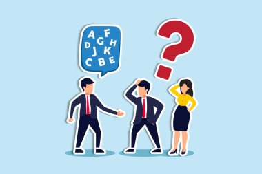Jargon, teknik sözcüklerle ya da anlaşılması zor dillerle iletişim kur, karmaşık konuşmalar, açıklaması zor iş adamları konuşma baloncuğu diyaloglarında jargon kelimeleriyle konuşuyorlar. Kağıt Kesiği Biçimi