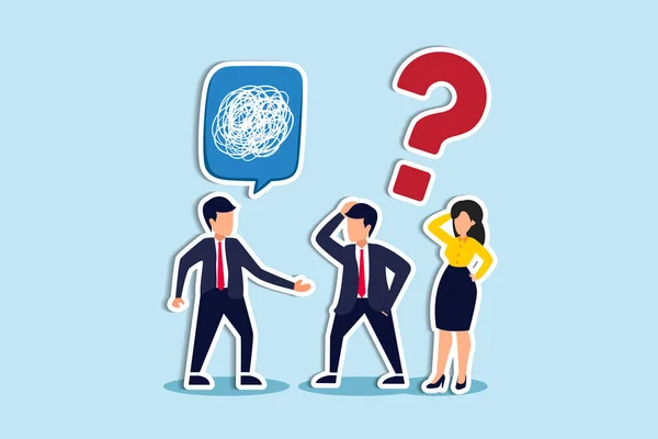 Saçma, karışık açıklama ya da kötü iletişim becerisi, karışık diyalog problemi, belirsiz mesaj, sinir bozucu işadamı patronu, karmaşık sribbles soyut lekeleme konuşma baloncuğunu takım üyelerine açıklıyor. Kağıt Kesiği Biçimi